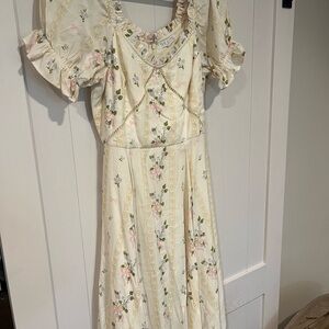 Ivy City Co Cream Midi Dress with Pink Floral Print